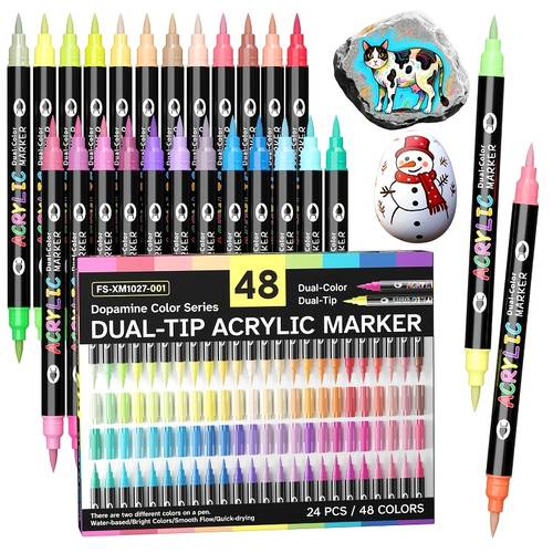 24pcs 48colors 48pcs 96colors acrylic paint markers kit brush and fine dual tip vibrant multi color paint pens for wood fabric greeting cards scrapbooking craft gift for artists and beginners