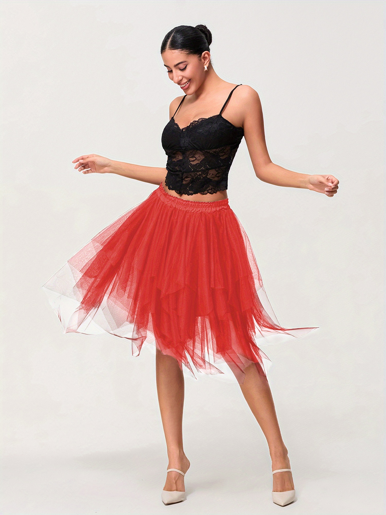 High Low Layered Tulle Skirt 70s Women's Elegant Asymmetrical High