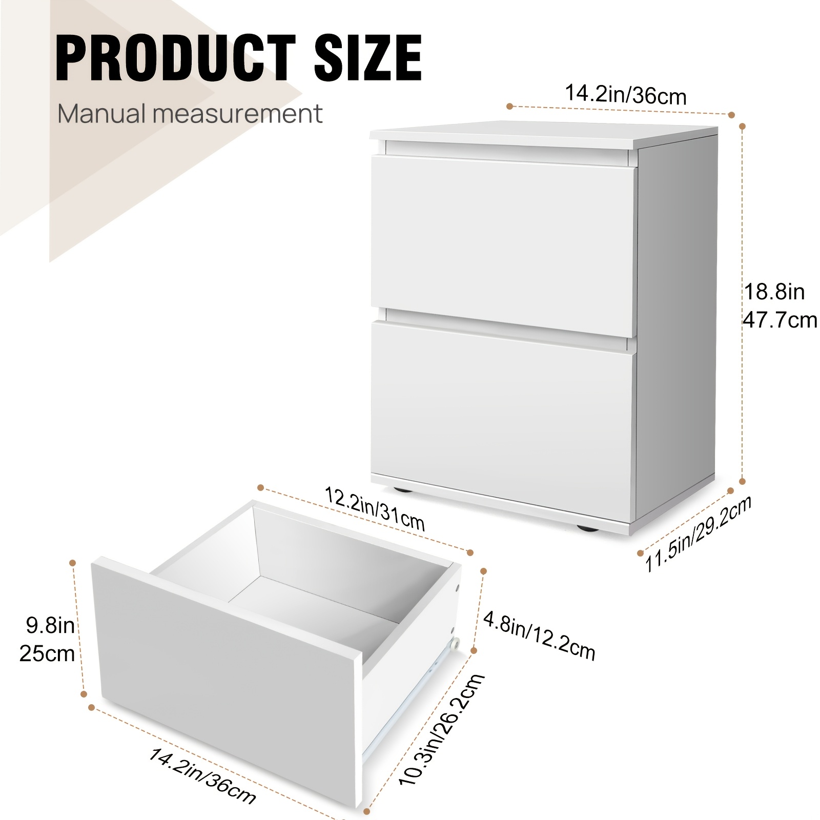 TEMU Modern Bedside Table With Storage Drawer, Double Drawer Bedside Table White Bedside Table, 2 Drawer Cabinet, Bedside Drawer Cabinet, Bedroom