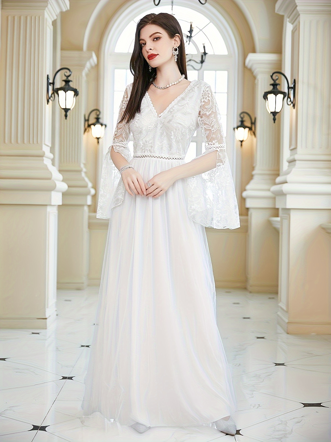 Shoulder Gown Wedding Dresses Elegant Solid Ruched Mopping - Temu Canada