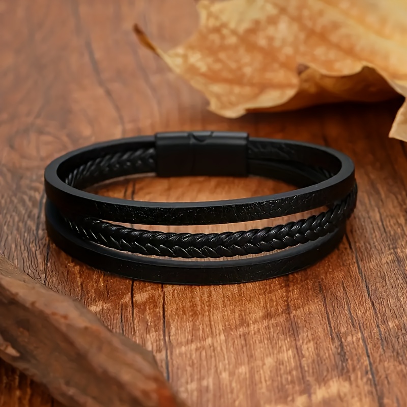 Men's Double Layer Faux Leather Bracelet Retro Accessory