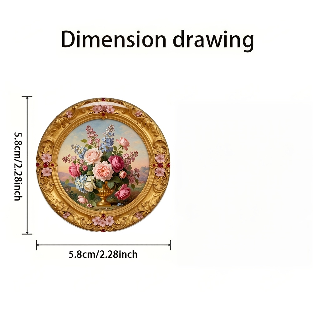 TEMU 1pc - Vintage With Golden Picture Frame - 2d Round Acrylic Durable Refrigerator Magnet, Made With High-quality Printing Technology, Suitable For
