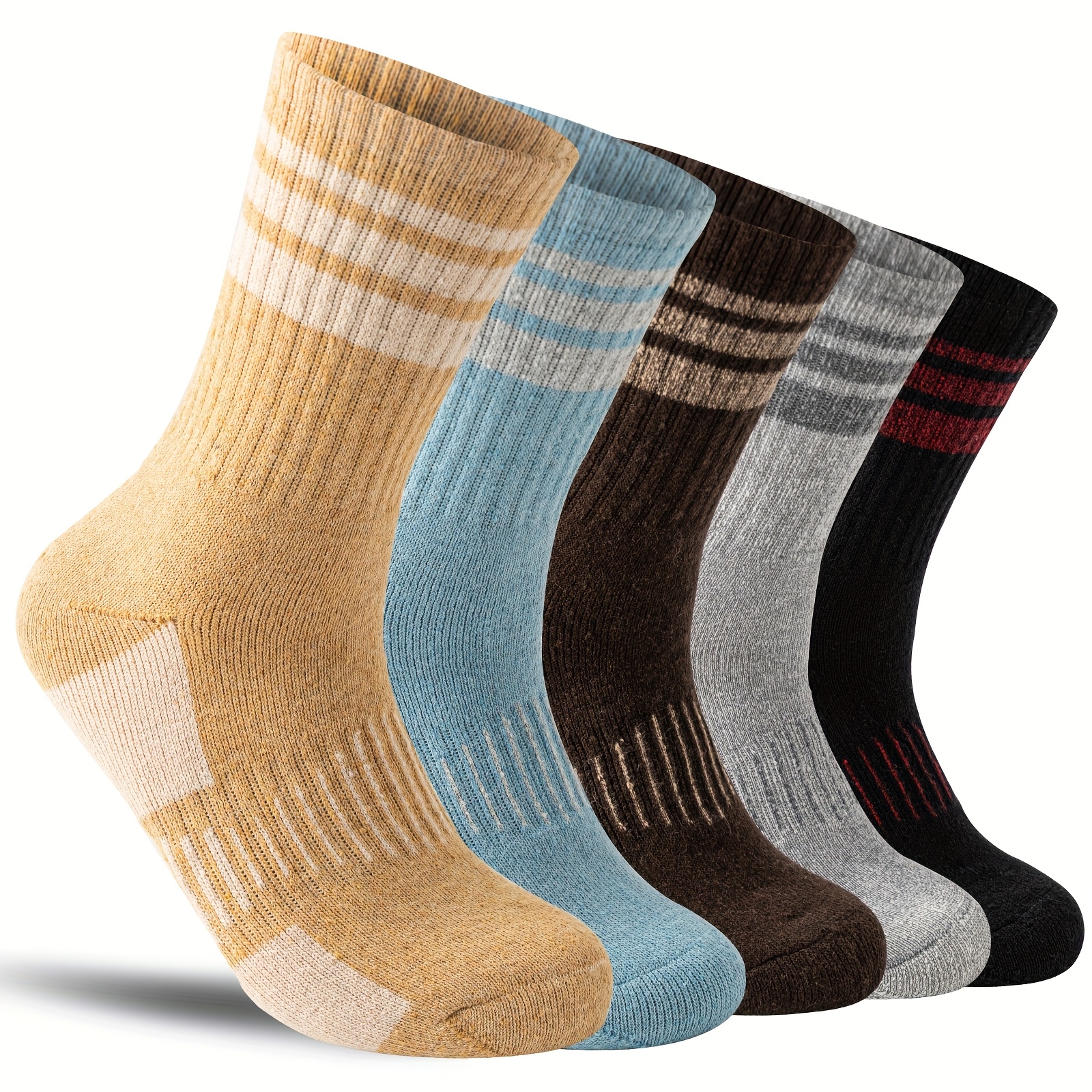 TEMU 5 Pairs Merino Wool Hiking High Reflective Socks Outdoor Night Safetymen&women Trail Running Trekking Moisture Wicking Cushion Crew Socks Anti-pilling Socks