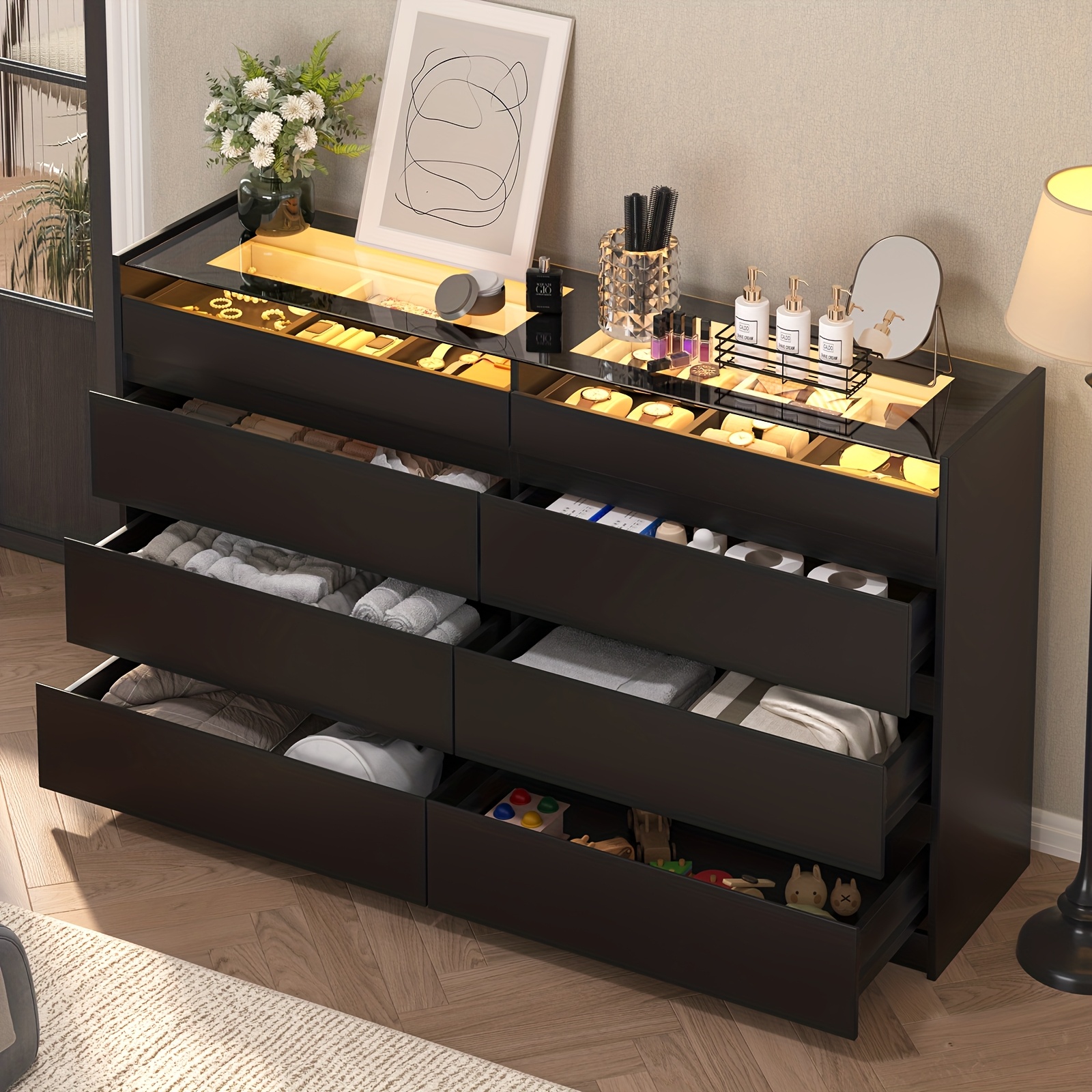 8 drawer dresser glass light modern chest drawers - Temu