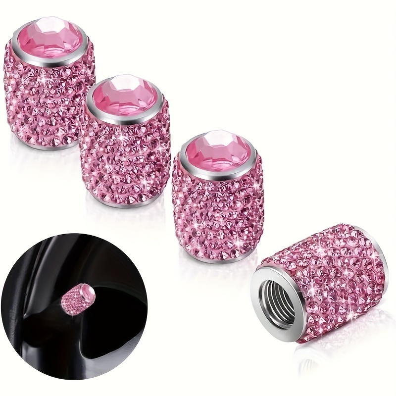 TEMU 4pcs Bling Tire Stem Valve Caps With Sparkling Rhinestones - Dustproof Valve Covers For Cars, Suvs, Motorcycles, Bicycles, Trucks, Tire Valve Caps, Bike Customization, Glossy Finish, Decoration