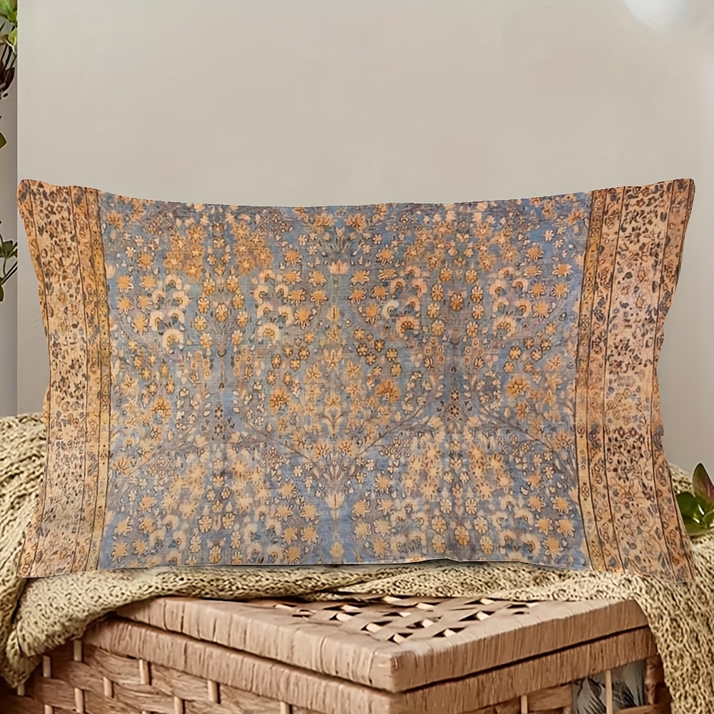 TEMU 1pc Of Vintage Persian Printed Pillowcase, Measuring 30.48x50.8 Cm, Made Of Short Plush, Double-sided Print, 100% Polyester, Hand Washable, With