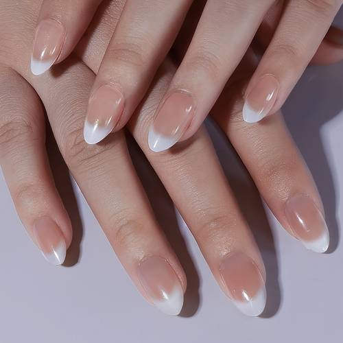 24pcs chic white gradient press on nails set short almond shape glossy for womens