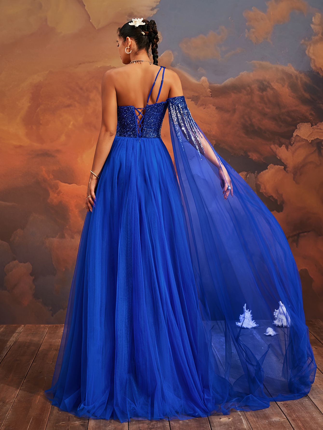 sachin and babi light blue dress Royal pink embroidered evening dress with a luxurious cape main image 0