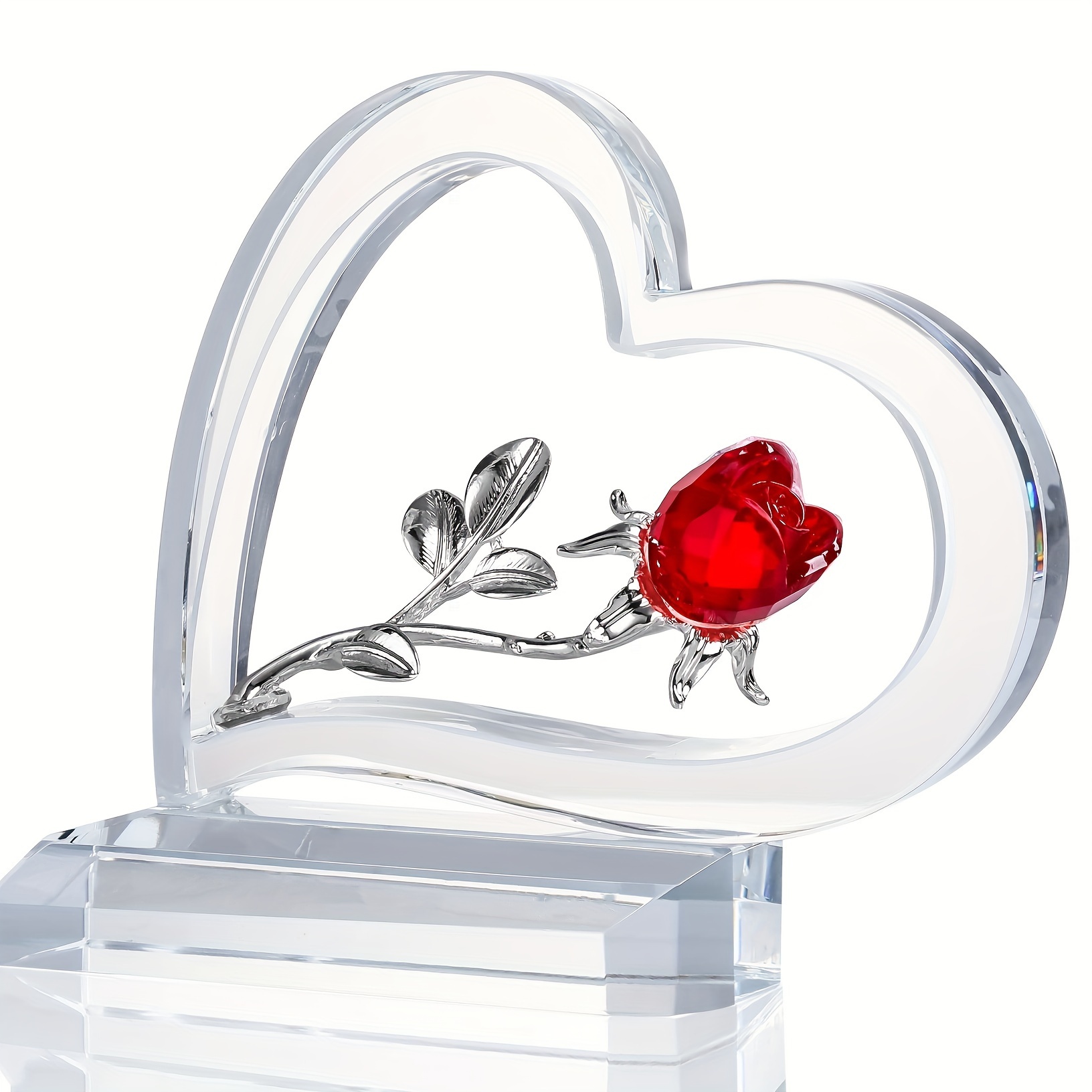 

Crystal Love Red Rose Statue Handmade Glass Statue Home Art Craft Bedroom Living Room Decor Wedding Party Valentine's Day Gift Comes With Gift Box Packaging