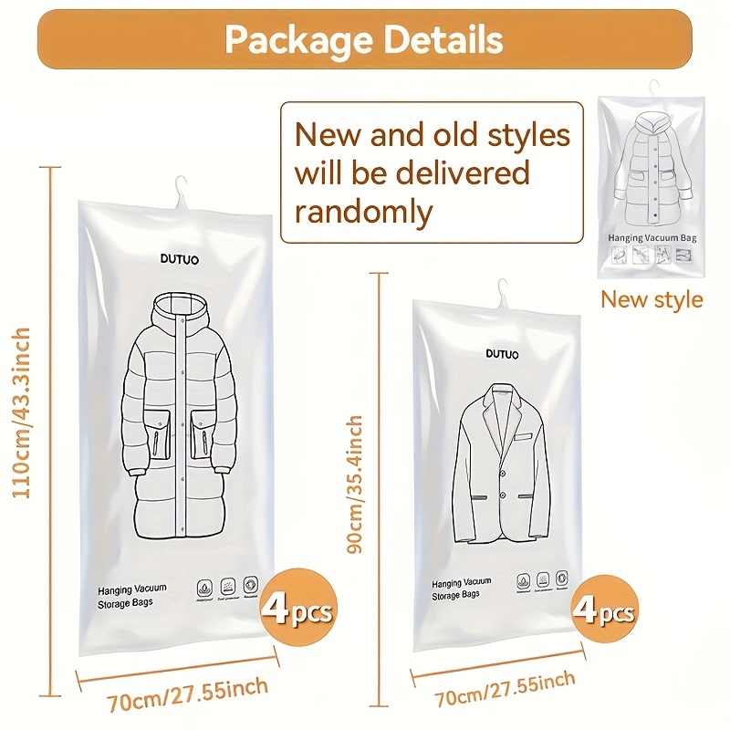 Image of Set Of 8 Vacuum Storage Bags For Hanging, Designed To For Clothing, Suits, And Jackets; Ideal For Organizing Wardrobes And Travel, Featuring Of White And Transparent Materials