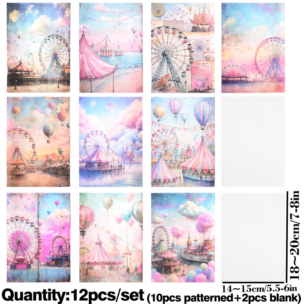 E-shop 12-Blatt Riesenrad-Vergnügungspark durchscheinendes für Scrapbooking, handgemachtes Bastelpapier, Tagebuch, , DIY-Basteln, Papier zur