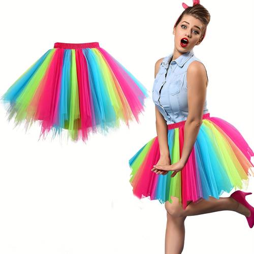 16-lagiger tüll-tutu-rock für damen – regenbogenfarben-verlauf, ballettrock für jugendliche & erwachsene, ballkleidung, halloween- -kostüm, leichter flauschiger tutu mit geschichtetem tüllenstoff, stabiler bund, schmeichelnder sitz