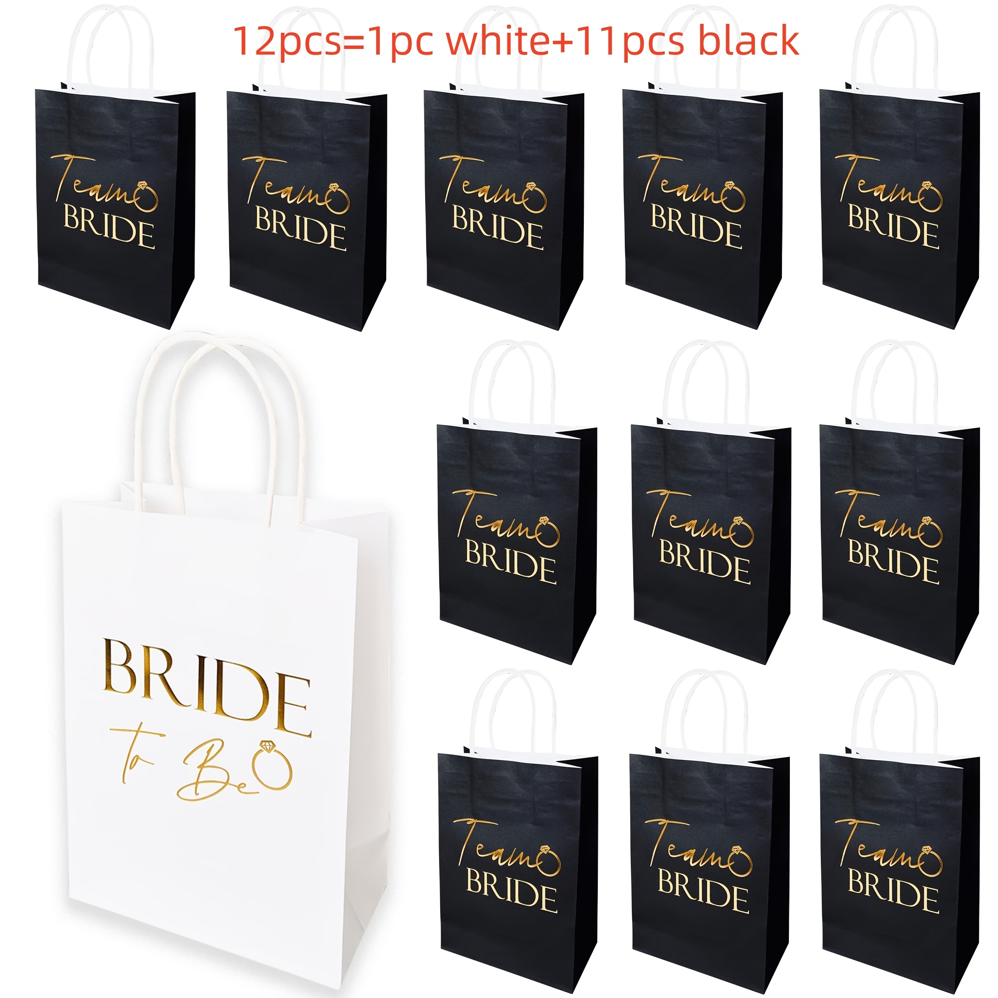 E-shop Geschenk für Sie/Ihn 6/12/18 Stück Hen Party (, Bride to Be) Geschenktüten Schwarz und Golden mit Griffen Papptaschen für Hochzeit Brautparty