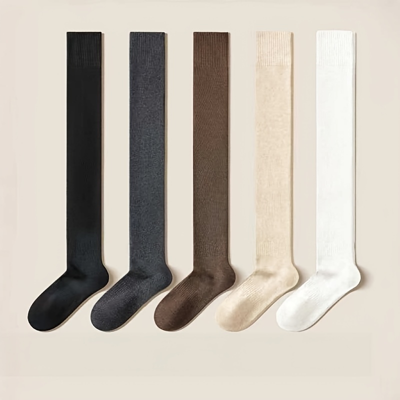 TEMU 5 Paar Damen verlängerte JK Oberschenkelhohe Socken – Dicke warme kniehohe Socken für Herbst Winter, leichte Kompressions-Überknee-Socken mit
