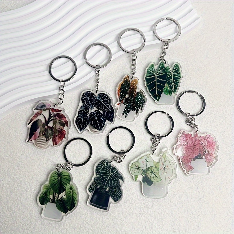 

4pcs Set Chic Potted Plant Keychains - Acrylic & Metal, Double-layer Design For Bags & Backpacks - Perfect Valentine's Gift, Plant Pendant, Key Ring