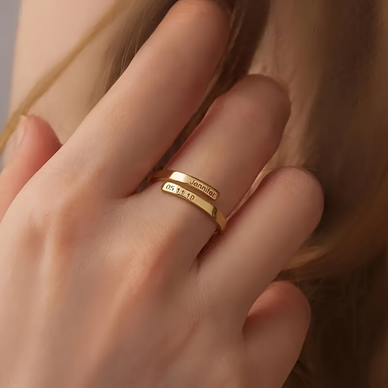 E-shop Edelstahl Offener Ring, Namensring nach Wunsch, Exquisiter Verstellbarer Umwickelring, Personalisierter Twist Ring, Weihnachtsgeschenk für alle