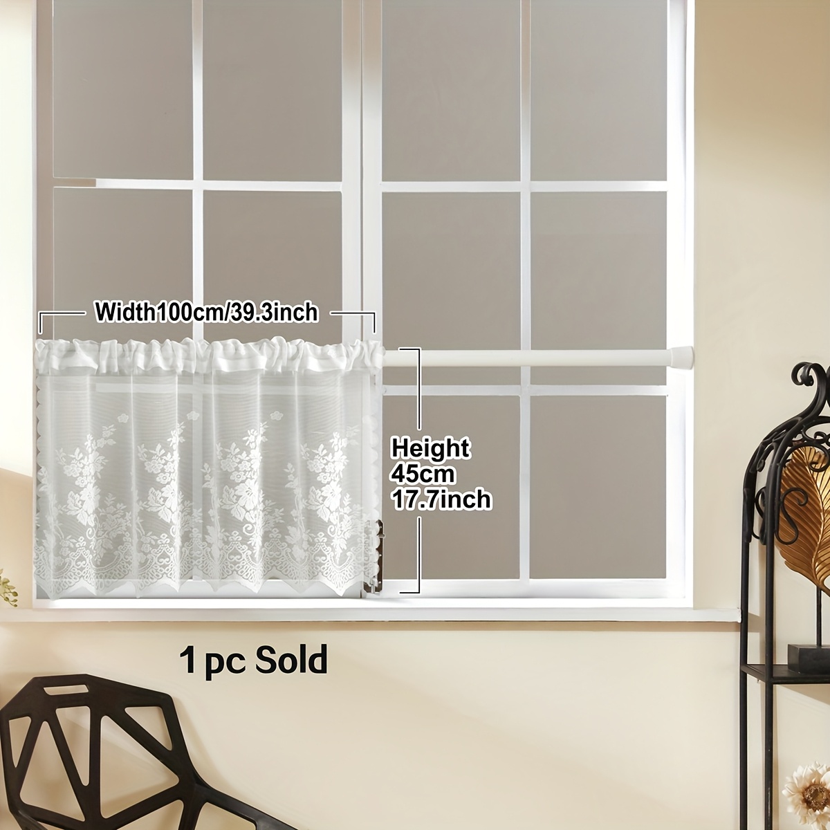 TEMU Lace Valance - Rod , Light-filtering Floral Window Treatment For Kitchen, Living Room & Bedroom Decor