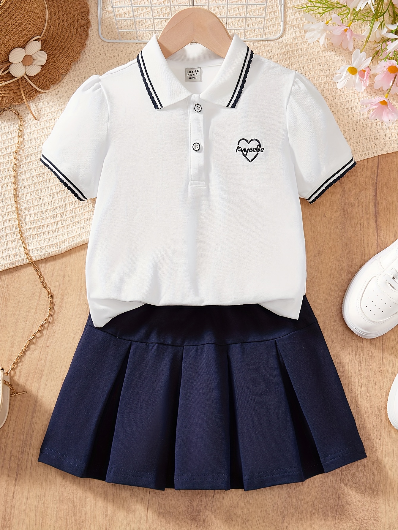 Skirt Girl Polo Shirt Outfit Back School Girls' College Set White