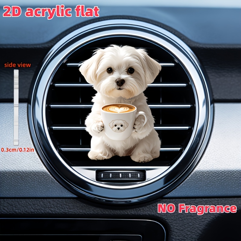 TEMU 2d Acrylic Flat, 1pc Cute Holding Coffee Pattern Car Air Vent Clip Decoration, "no Scent Included", With Double Sponge Pads, Can Add Scent By