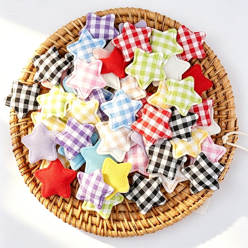 TEMU Lot de 24 appliqués et écussons décoratifs en tissu à carreaux avec de 3 cm pour bricolage de couvre-chefs, pinces à cheveux, chapeaux, écharpes