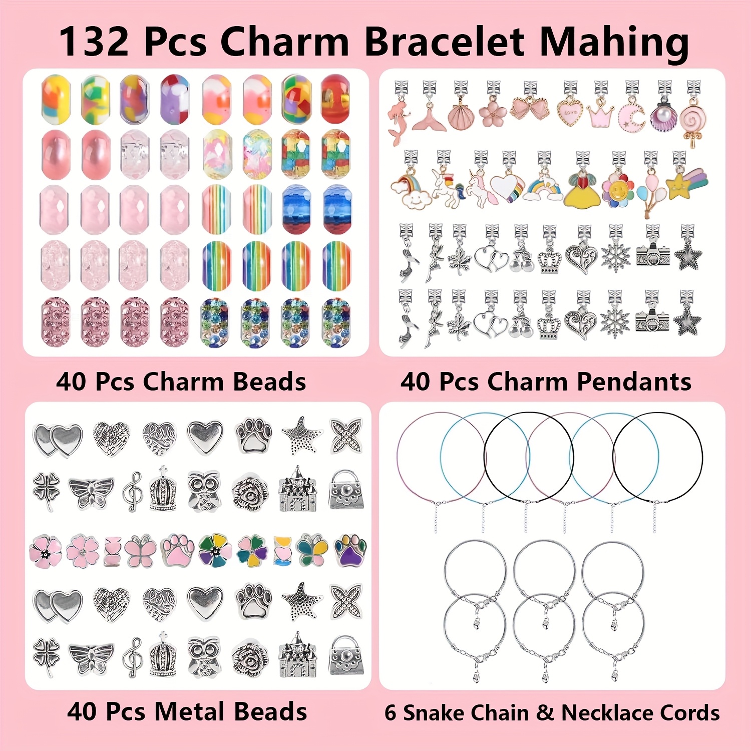 QH-Shop DIY Charm Armband Kit - 58 Teile Schmuck Bastelset Mit Bambus Box