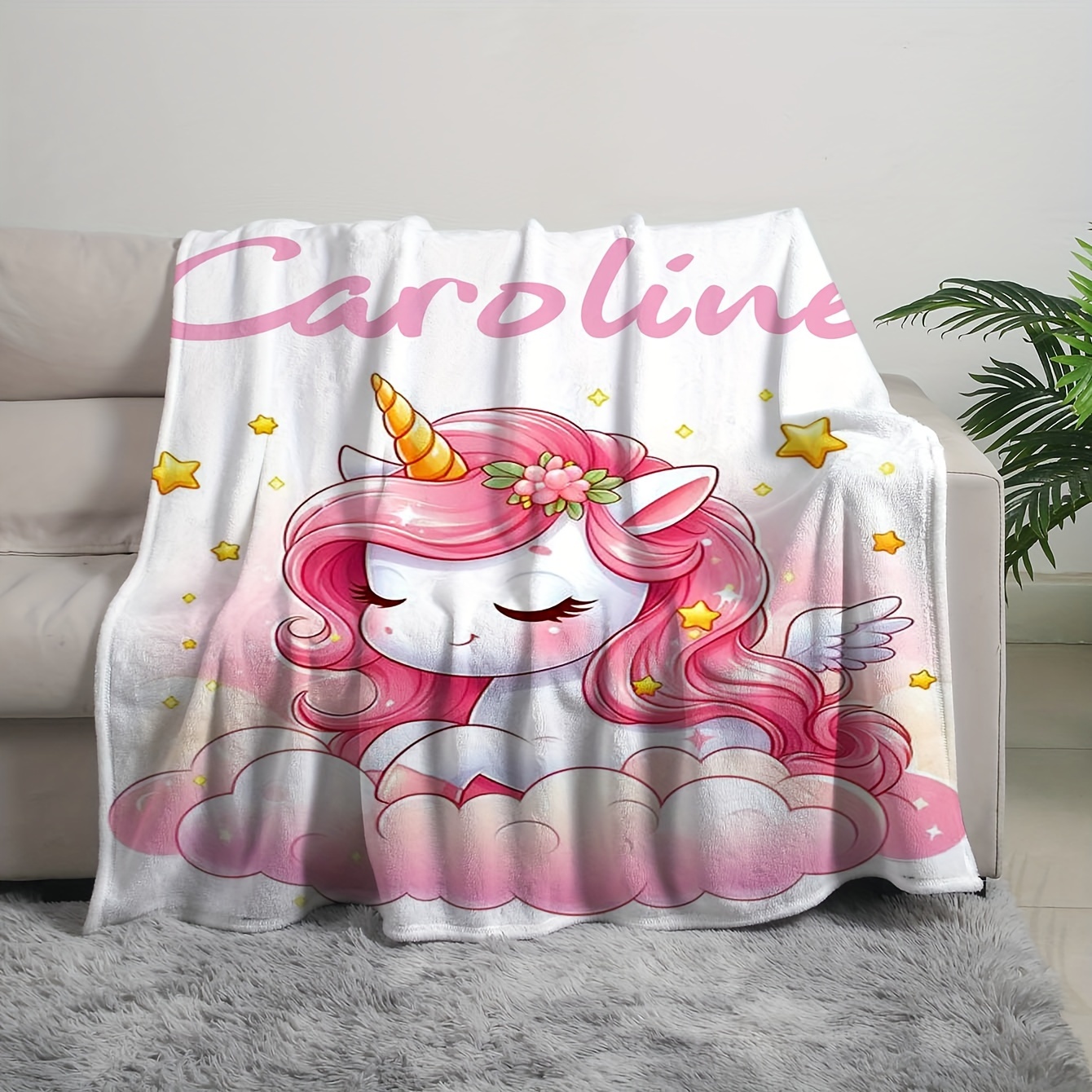 

Custom Name Unicorn Flannel Blanket - Soft, For All - Bed, Sofa, Office