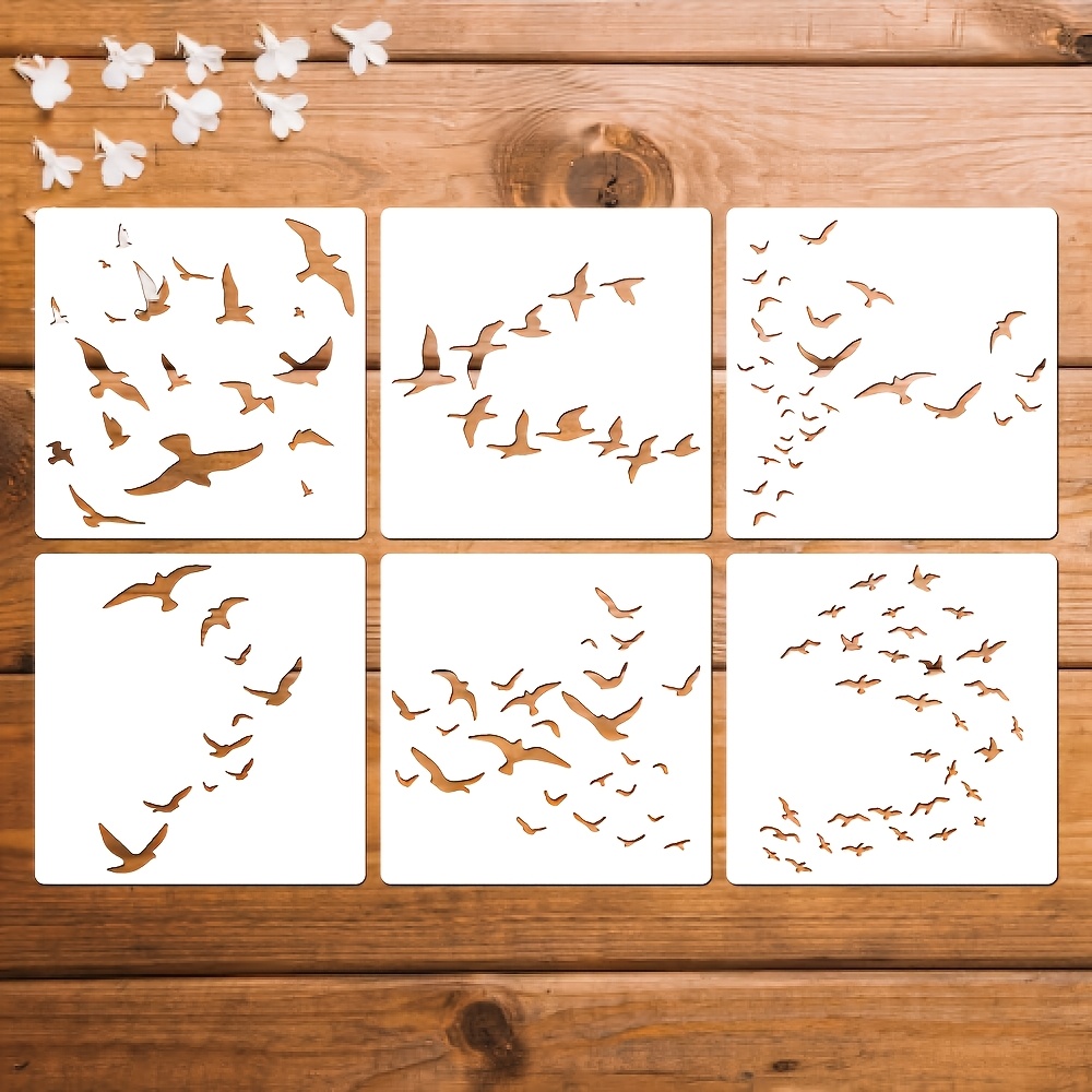 E-shop Sechs unterschiedliche Vogel-Vorlagen aus robustem Kunststoff, entwickelt für vielfältige Anwendungen. Diese Vorlagen präsentieren eine Vielzahl