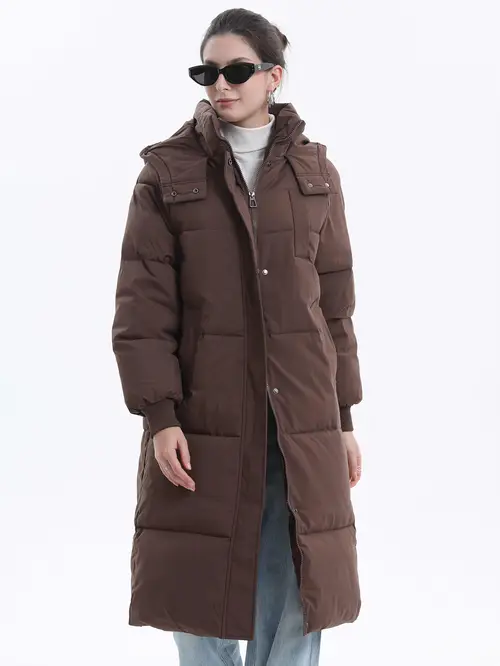 classic hooded long puffer coat women windproof long ladies quilted outerwear jacket big pocket winter warm basic long sleeve coat