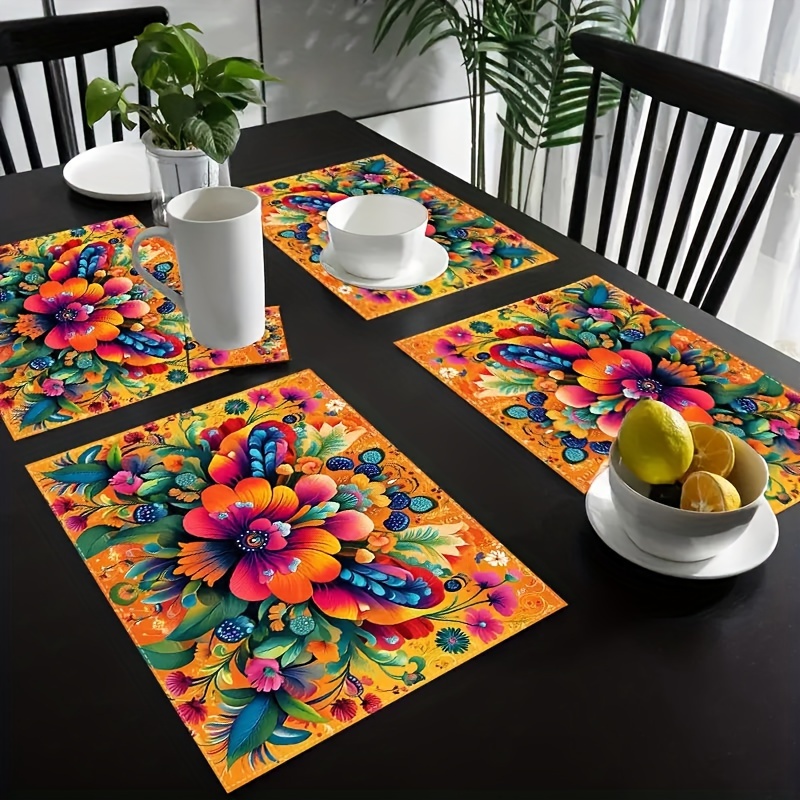 

Bohemian Placemats Set Of 4, Polyester Rectangle Table Mats For Farmhouse Decor, Indoor Kitchen Celebrations, Anniversary Dinners & , Woven Fabric, Washable