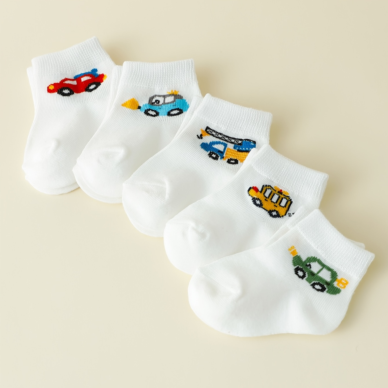 Image of 5 Pairs Spring/autumn Solid Cartoon Car Baby Boy Socks, Suitable For Indoor, Outdoor, Daily Wear