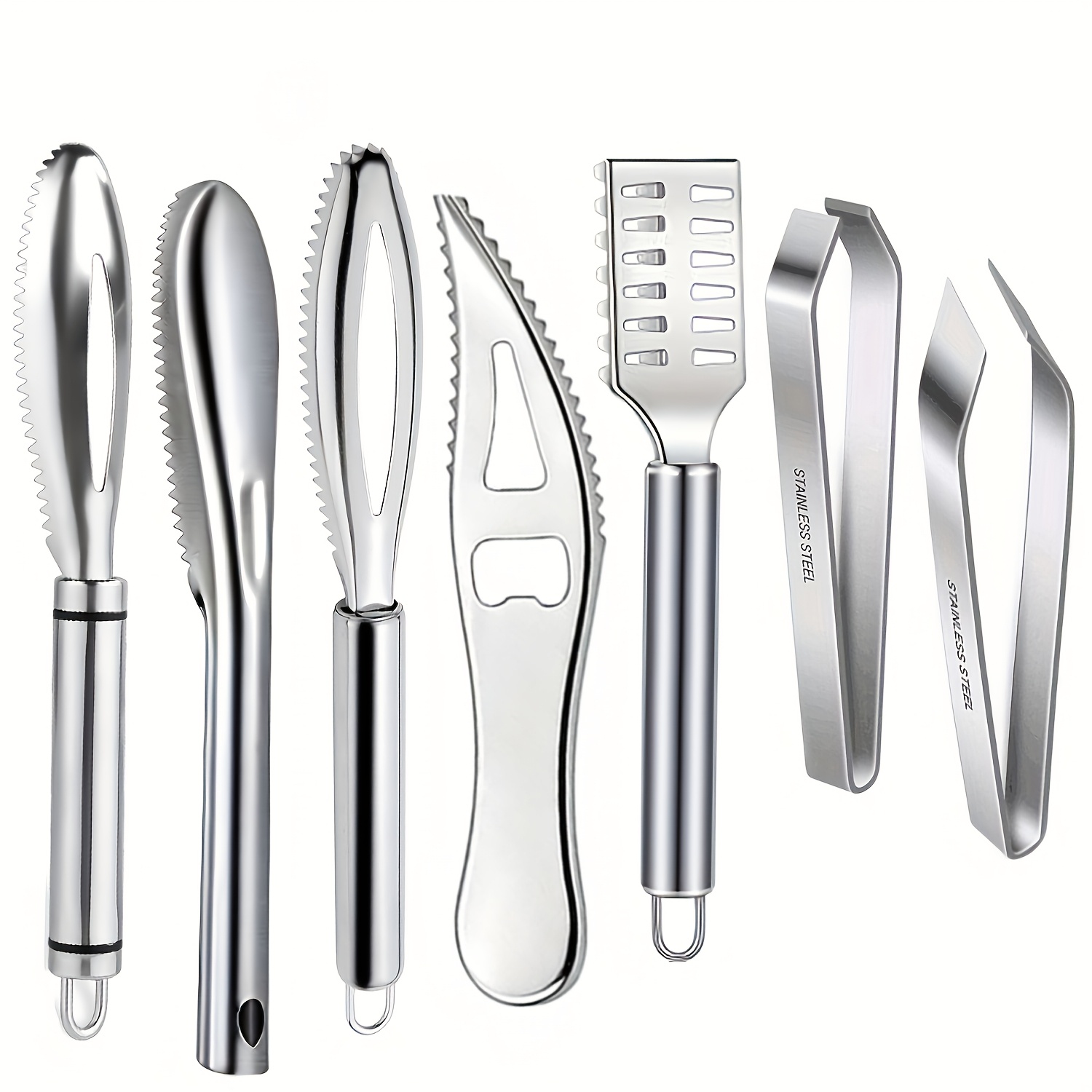 7pcs Stainless Scale Remover Kit, Fish Scale Brush, Fish Bone Tweezers, Easy To Clean Fish Scales, Suitable For Families, Hotels, Kitchens, And Seafood Enthusiasts