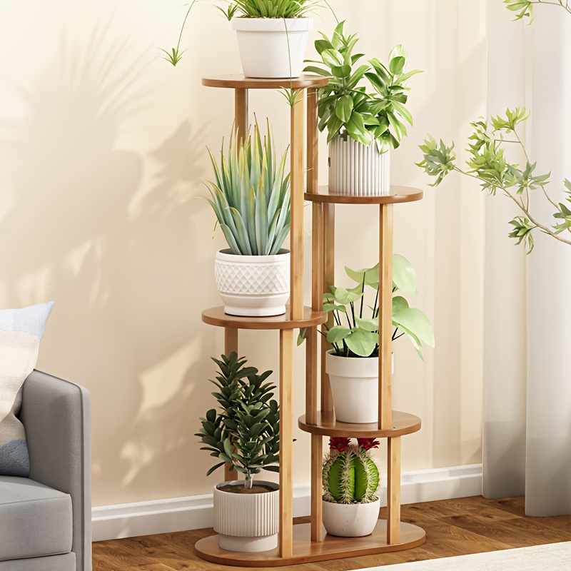 4/5/6-Tier Bamboo Plant Stand, Indoor & Balcony Flower Shelf with Round Base – Elegant Design for Living Room or Study, Plant Decor, Home Gardening, Decorative Stand, Stylish Shelf, Natural Wood, Handcrafted Shelf, Multitier Shelf, Plant Display Stand, Plant Lovers, Gardening Enthusiasts