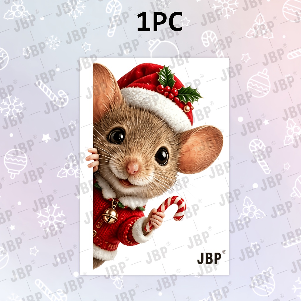 TEMU 1 autocollant de souris regardant Noël à , adorable souris regardant avec chapeau de Père Noël, décalcomanie pour porte, fenêtre, verre, mur,