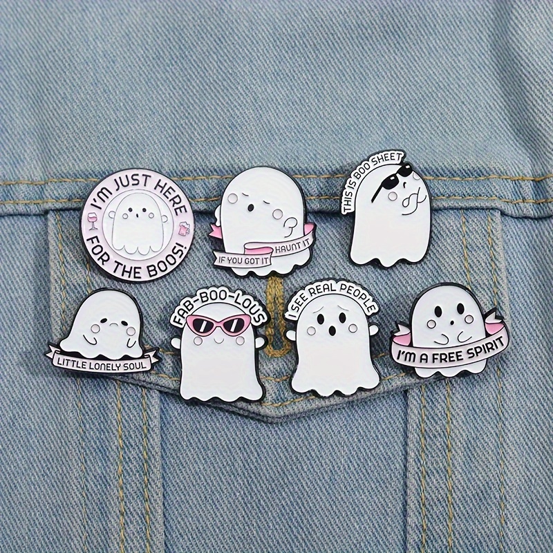 7pcs Ghost Enamel Pins Set Halloween Spooky Cartoon Punk Funny Jewelry Gift
