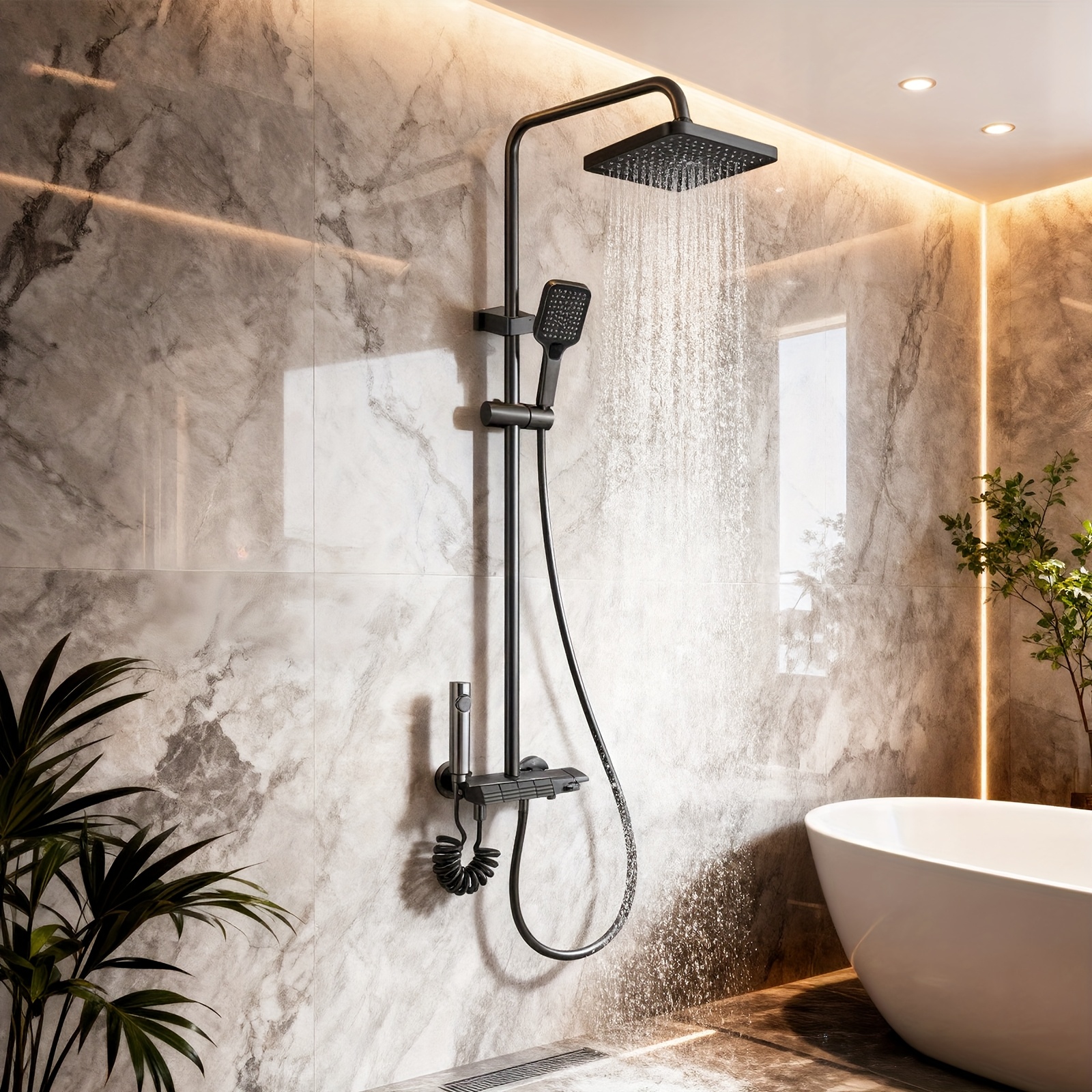 E-shop Duschset, Modernes Klaviertasten-Design, Wandmontiertes Aluminium-Set, Geeignet für das Badezimmer zu Hause, 4-Funktionen-Duschkopf,