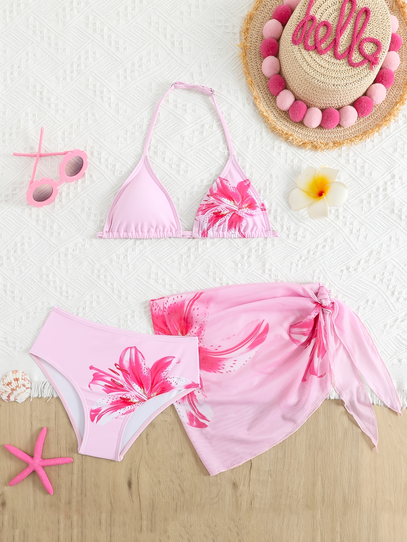 item picture cute tween floral   bikini swimsuit set with sarong print style random young girls sets swim suits for women bathing suit set bathing suits for teens   holiday