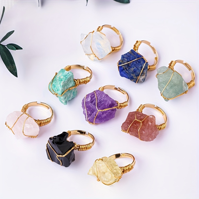 טבעת קריסטל גולמית טבעית אחת, טבעתירים פתוחה מתכונת, מתנה לא תכשיטים בעבודת יד, מרקמים ייחודיים. מגוונות)