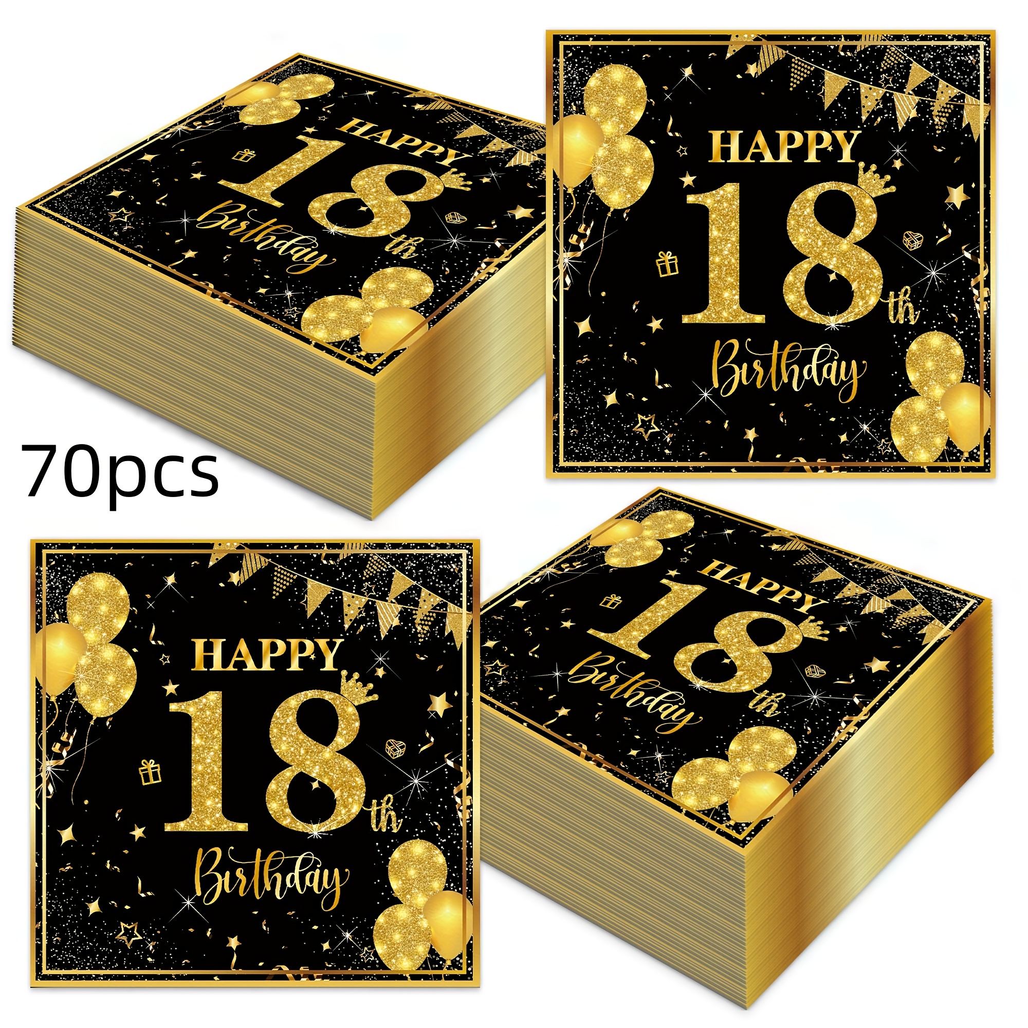 E-shop 70er-Pack 18. Geburtstag Servietten, geeignet für & - Elegante schwarz-goldene Themenzubehör mit Zahl-18-Dekorationen für 18. Geburtstag Deko,