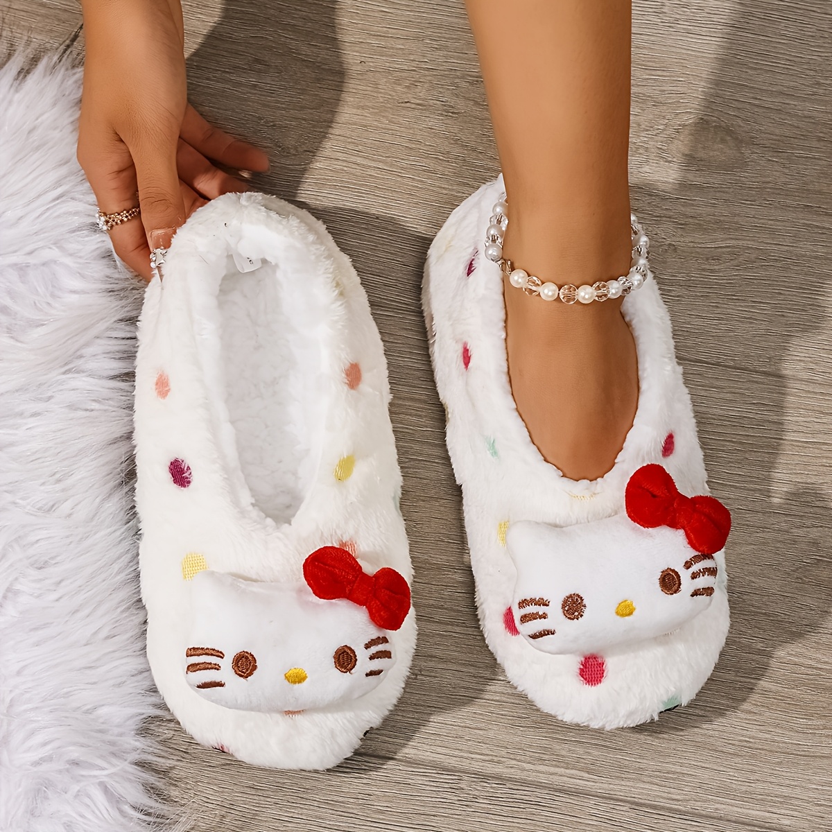 Image of Women's Comfortable Indoor Slippers - Black Soft Sole With Cute Additions, Warm Plush Lining, Silent Sole, Slippers, Women Shoes