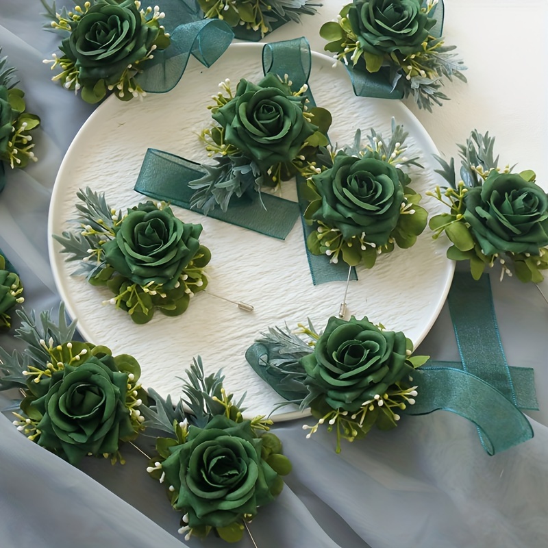 Set of 6 Elegant Fabric Rose Boutonniere & Corsage Kit for Wedding,  Engagement - Artificial * Roses * for Brides * Bridal Party, Prom - Fall  Theme * Thanksgiving, Valentine's, Mother's & *'s Day
