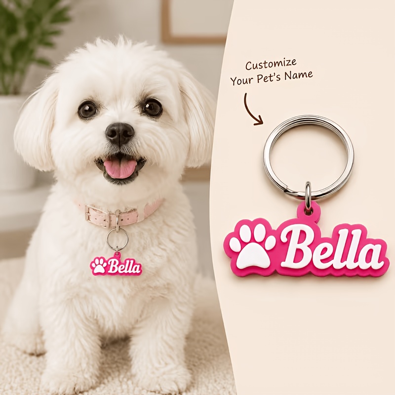 Personalized Acrylic Pet ID Tag with Paw Print Design