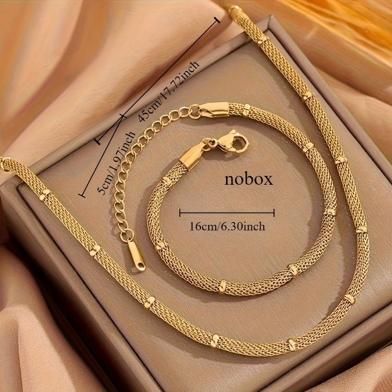 2pcs Golden-Plated Stainless Steel Jewelry Set with Mesh Round Chain