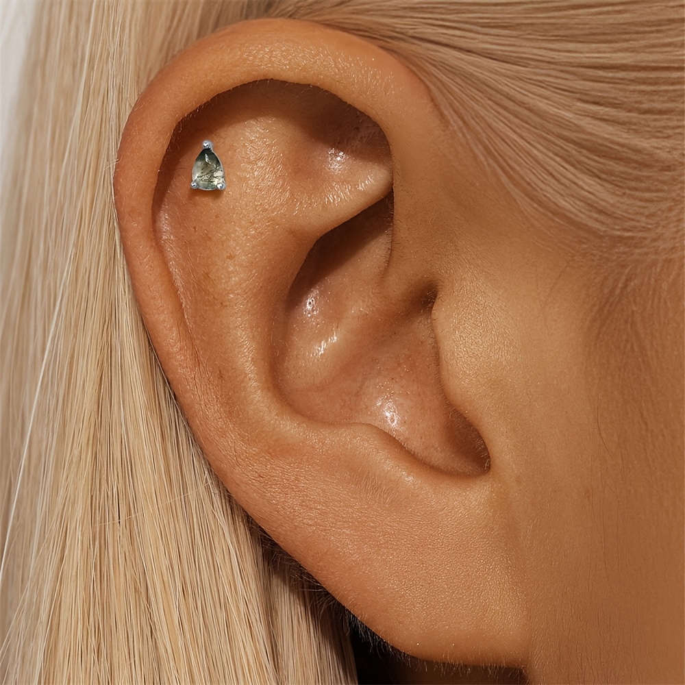 Women's 925 Silvery Moss Agate Water Drop Stud Earrings