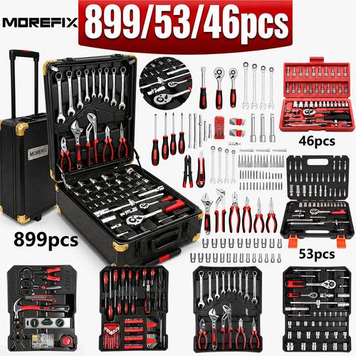 Mechanics Tool Set, 46/53/899pcs Socket Wrench Set, Impact Socket Set Or Complete Hand Tool Kit, 3/8 Drive SAE/Metric Deep And Shallow Impact Sockets, 1/ Ratchet Wrench Bit Socket Set, Steel Sockets, Ratchet Tools