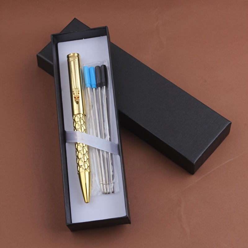 A Gift Box Set Of 1 Ballpoint Pen And 4 Pen Cores, Featuring A Luxurious Dragon Shaped Pen Holder For Ballpoint Pens