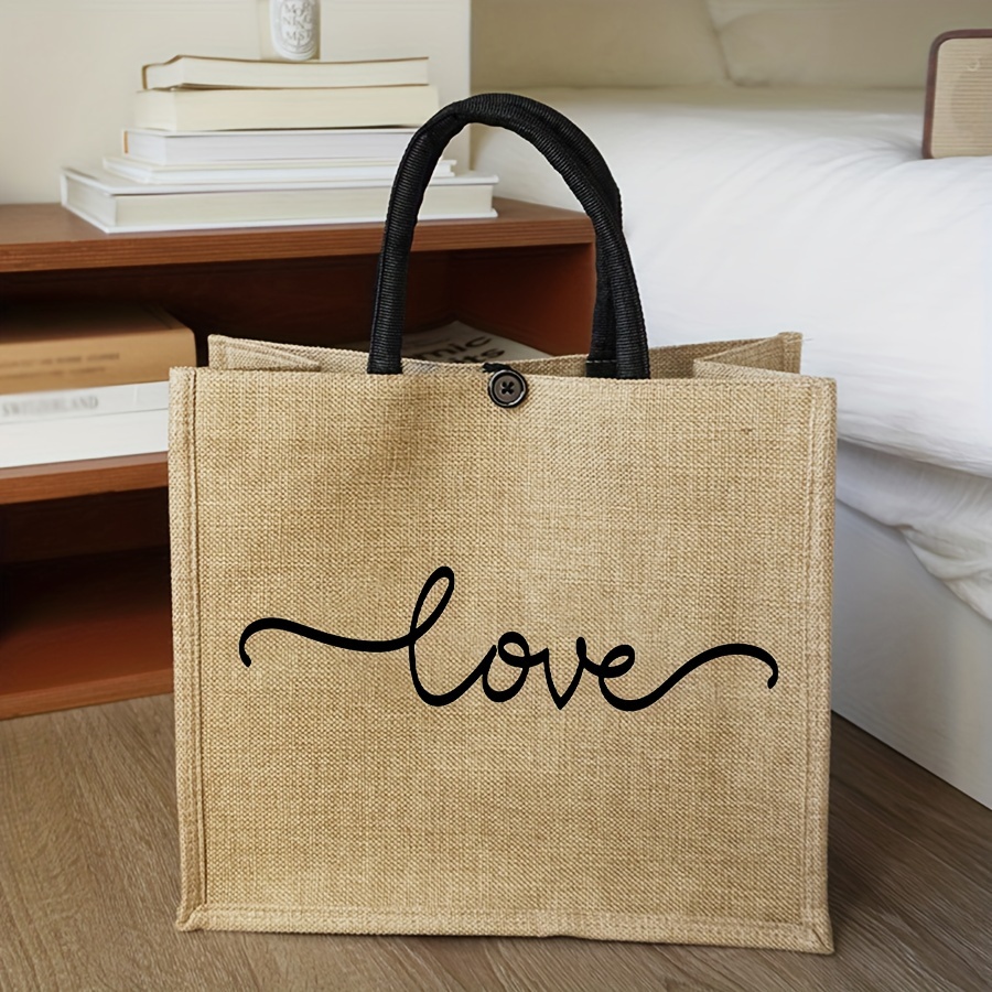 

Love Print Tote Bag, Women's Large Capacity Beach Bag Shopping Bag, For School, Travel, Work