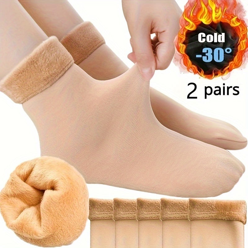 

Solid Plush Lined Socks, Warm Floor Mid-calf Socks For Fall & Winter, Women's Stockings & Hosiery