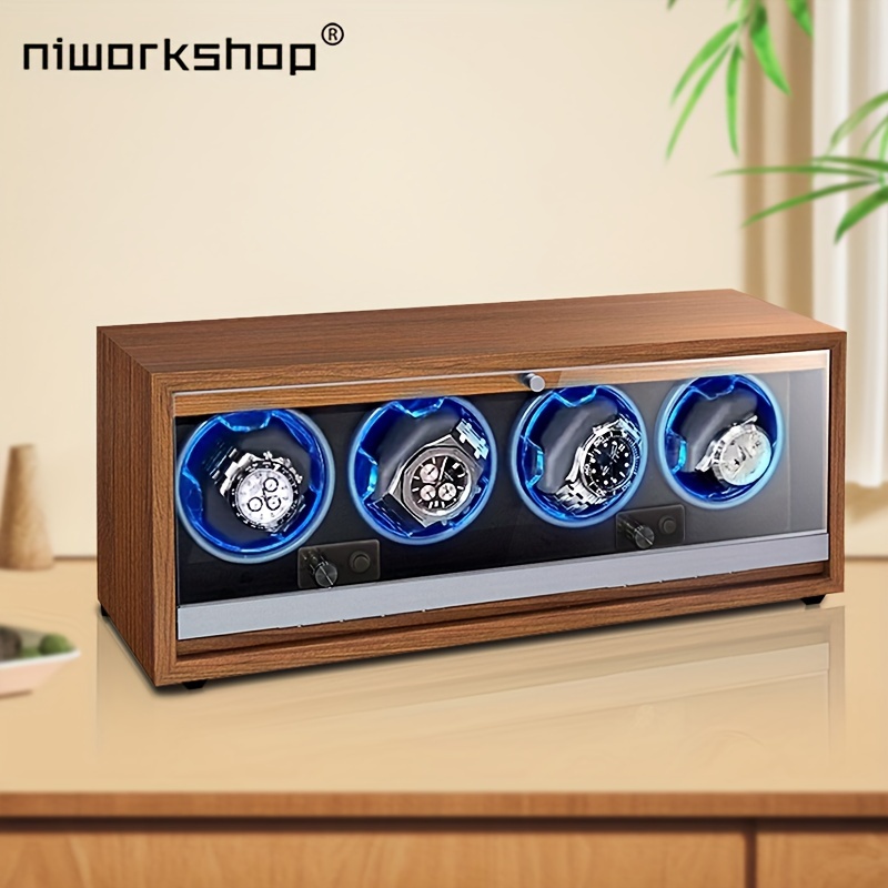 1pc Slots Automatic Watch Winder, Wooden Watch Box, with LED Light  Motor, Rotation and for Man Watches