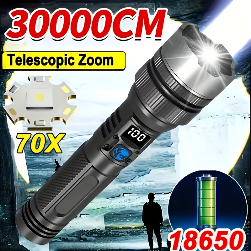 

Led Flashlight With Digital Display - Usb Rechargeable, Extendable Aluminum Alloy For Outdoor Emergency Lighting