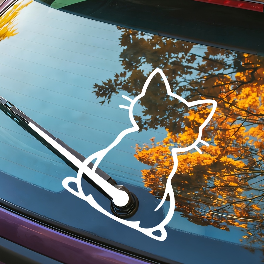 Cute Cat Tail Waving Car Sticker, Interactive Rear Wiper Decal, Funny Cat Silhouette Vinyl For Auto Back Window